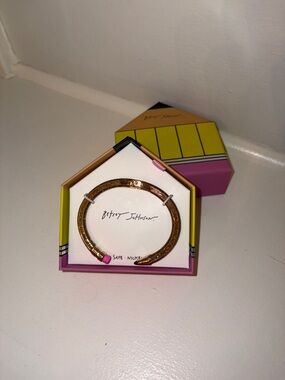 Betsey Johnson Pencil Bangle Bracelet Gold Glitter Hinged Cuff Teacher